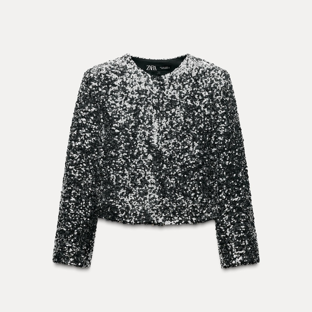 Zara Festive Sequin Jacket and Shorts in Silver and Black - Picture 12 of 16